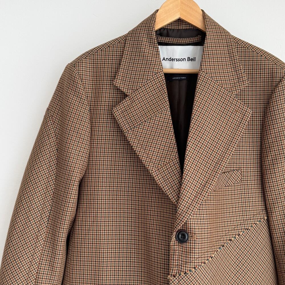 Andersson Bell Coat Womens Medium Wool Blend Checked Houndstooth Patchwork Japan - Picture 3 of 16